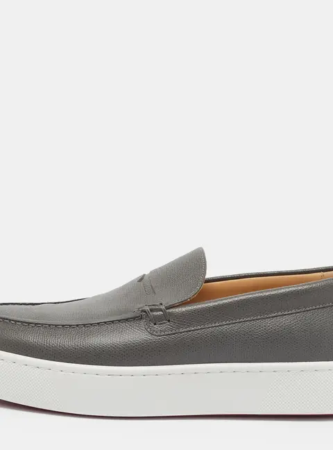 Christian Louboutin Paqueboat Size 43 Grey Leather Slip On Loafer Sneaker