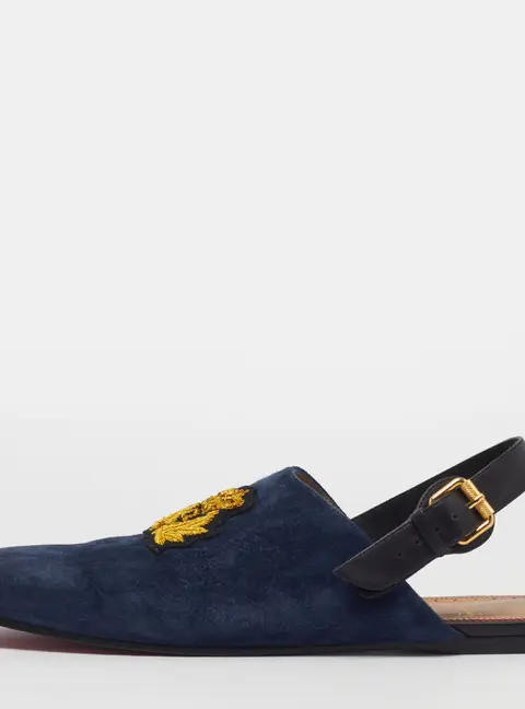 Christian Louboutin Oliveira Size 44 Navy Blue Suede Slingback Flats