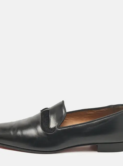 Christian Louboutin Black Leather and Calf Hair Smoking Slippers Size 43
