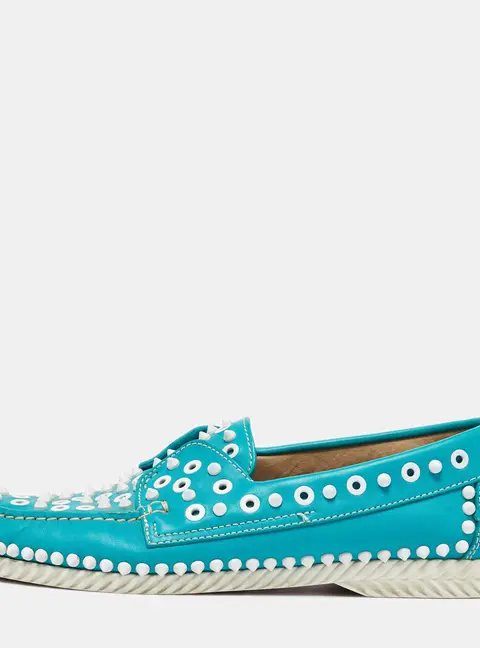 Christian Louboutin Blue Leather Spiked Yacht Loafers Size 43