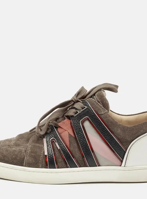 Christian Louboutin Black/Grey Suede and Leather Vida Viva Low Top Sneakers Size 39