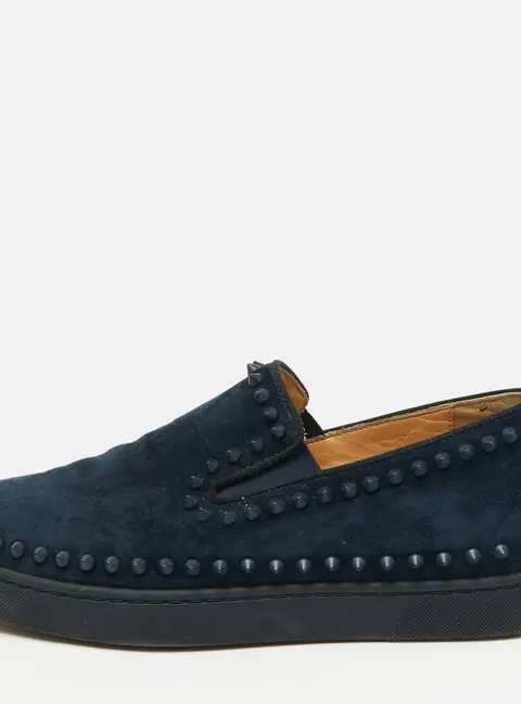 Christian Louboutin Blue Studded Suede Pik Boat Slip-On Sneakers Size 41