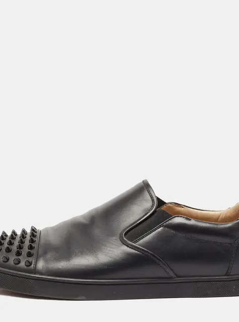 Christian Louboutin Black Leather Boat Spike Slip On Sneakers Size 41