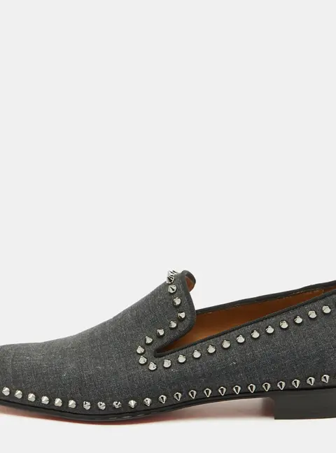 Christian Louboutin Dark Grey Fabric Spikes Smoking Slippers Size 42