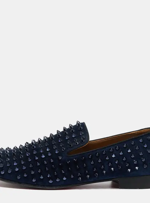Christian Louboutin Navy Blue Suede Dandelion Spikes Smoking Slippers Size 41