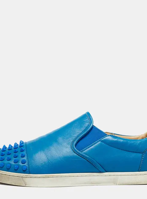 Christian Louboutin Blue Leather Boat Candy Skate Slip On Sneakers Size 40.5