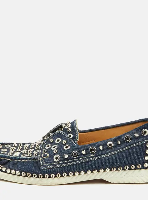 Christian Louboutin Blue Denim Studded Spikes Yacht Loafers Size 41.5