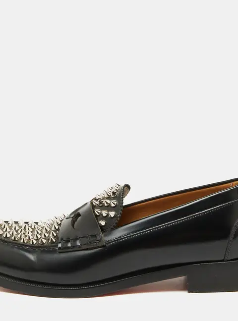 Christian Louboutin Black Leather Montezu Spikes Loafers Size 41