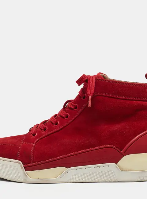 Christian Louboutin Rankick Size 40 Red Croc Embossed Leather and Suede High Top Sneakers