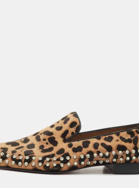 Christian Louboutin Brown Leopard Calfhair Spike Smoking Slippers Size 42.5