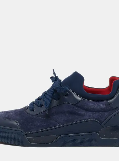 Christian Louboutin Navy Blue Leather and Suede Aurelien Low Top Sneakers Size 41.5