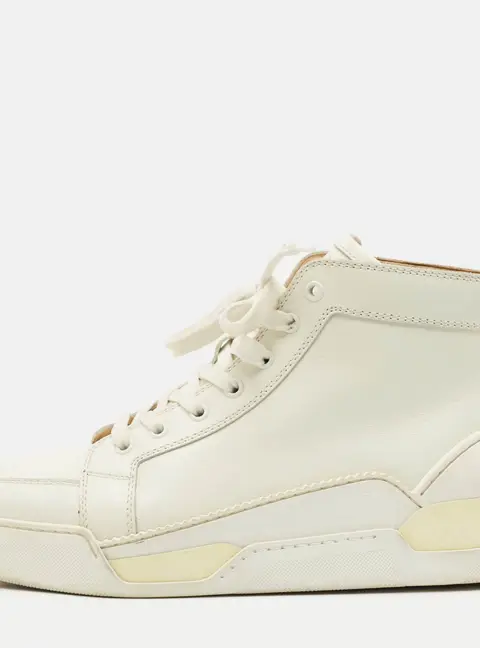 Christian Louboutin White Leather Rankick High Top Sneakers Size 42