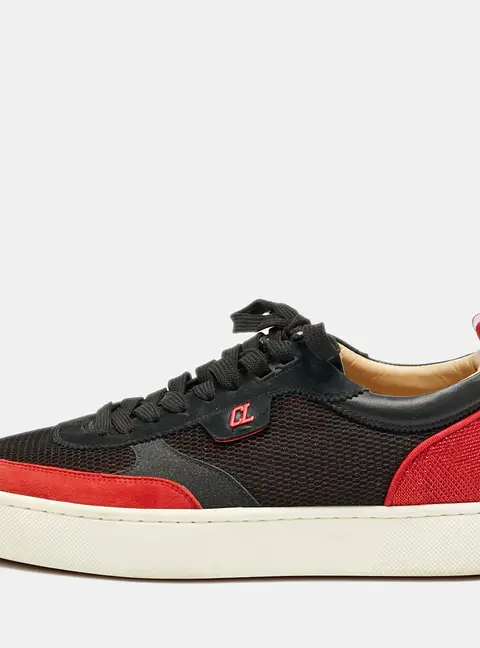 Christian Louboutin Red/Black Leather and Mesh Happyrui Sneakers Size 42