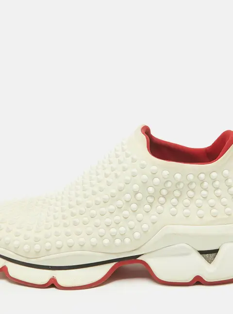 Christian Louboutin spike sock Size 40 Cream Neoprene Slip On Sneakers