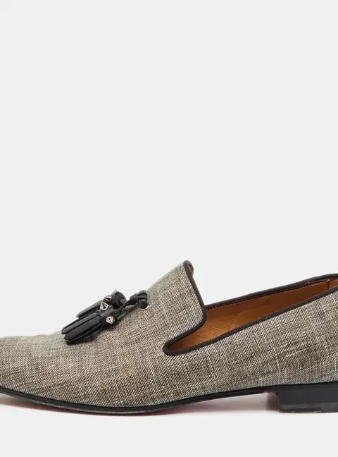 Christian Louboutin Grey/Black Fabric Dandelion Tassel Loafers Size 41