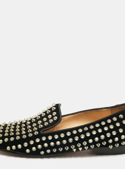 Christian Louboutin Black Velvet Rollerboy Spike Smoking Slippers Size 38