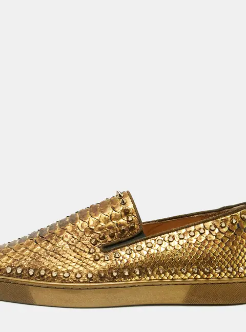 Christian Louboutin Gold Python Leather Pik Boat Slip On Sneakers Size 43.5