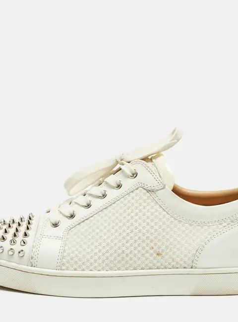 Christian Louboutin White Leather and Mesh Louis Spikes Lace Up Sneakers Size 43
