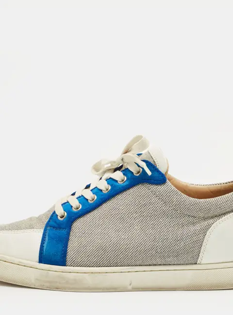 Christian Louboutin Rantulow Size 43 White/Navy Blue Leather and Woven Fabric Low Top Sneakers