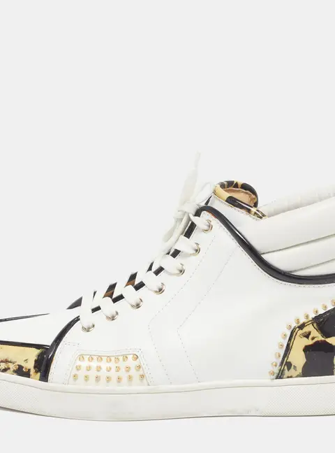 Christian Louboutin Spike Size 43.5 Tricolor Leather and Patent Stone Print High Top Sneakers