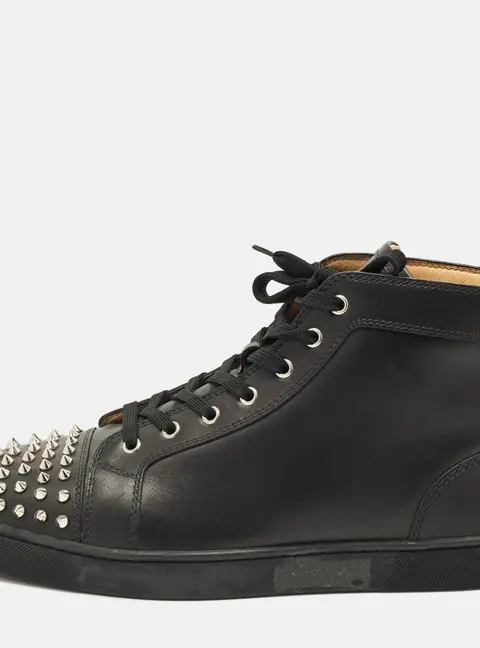 Christian Louboutin Lou Spikes Size 45 Black Leather High Top Sneakers