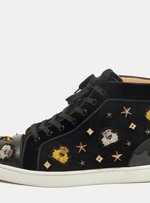 Christian Louboutin Louis Size 43 Black Suede and Velvet High Top Sneakers