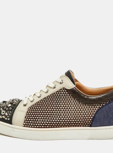 Christian Louboutin Louis Junior Spikes Size 44 Multicolor Denim, Leather and Woven Fabric Low Top Sneakers