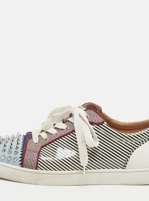 Christian Louboutin Louis Junior Spikes Size 44 Multicolor Fabric and Patent Leather Low Top Sneakers