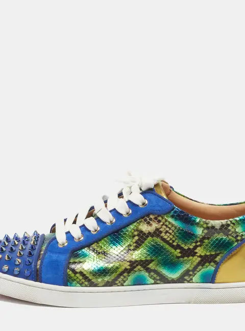 Christian Louboutin Louis Junior Spikes Size 41.5 Multicolor Leather and Snakeskin Low Top Sneakers