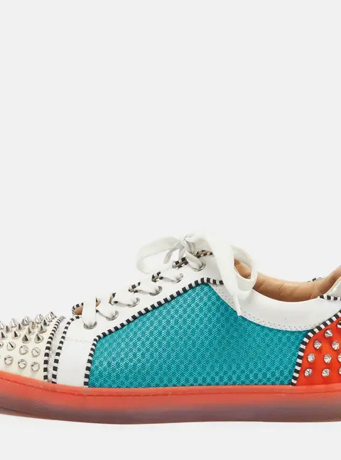 Christian Louboutin Louis Junior Spikes Size 43 Multicolor Mesh and Patent Leather Low Top Sneakers