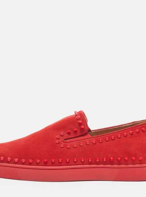 Christian Louboutin Pik Boat Size 44 Red Suede Slip On Sneakers