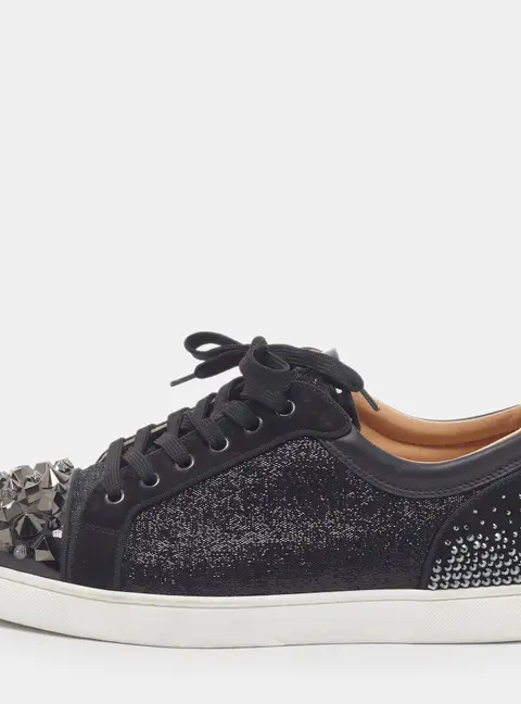 Christian Louboutin Vieira Size 44 Black Lurex Fabric and Suede Lace Up Sneakers