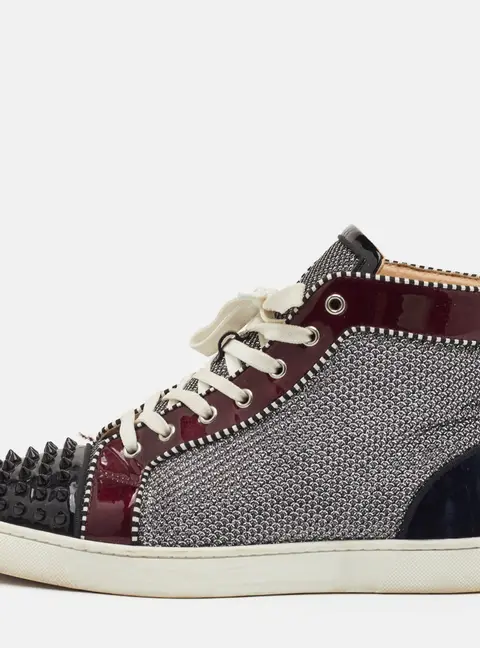 Christian Louboutin Spikes Orlato Size 44 Multicolor Lurex Fabric, Patent Leather and Velvet High Top Sneakers