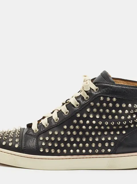 Christian Louboutin Spike Louis Orlato Size 45 Black Leather High Top Sneakers