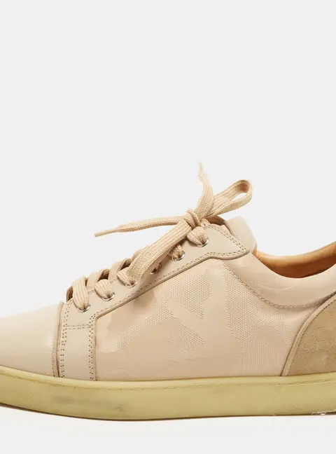 Christian Louboutin Louis Junior Size 43.5 Beige Leather and Suede Lace Up Sneakers