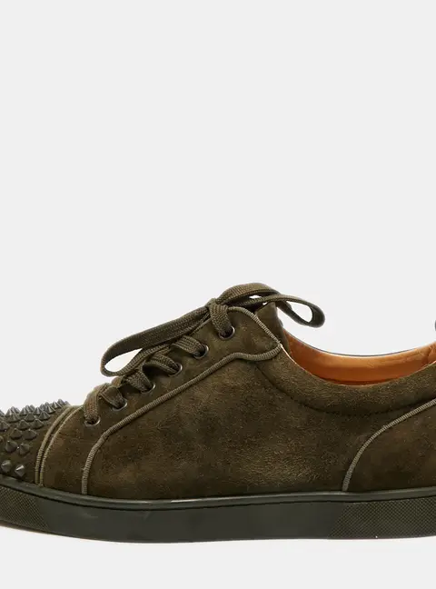 Christian Louboutin Louis Junior Spikes Size 43 Green Suede Lace Up Sneakers