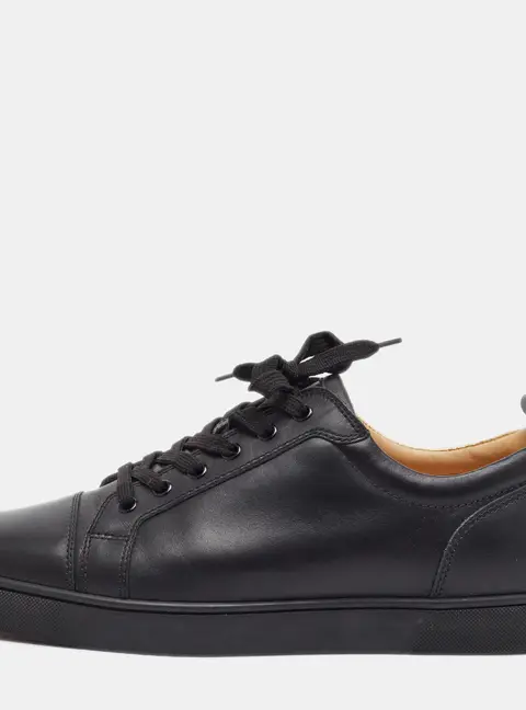 Christian Louboutin Louis Junior Orlato Black/Gold Leather and Metallic Embossed Low Top Sneakers