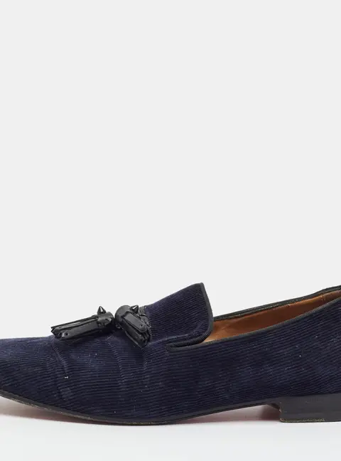 Christian Louboutin Chambelimoc Size 42 Navy Blue Velvet Loafers