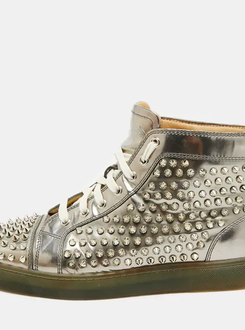 Christian Louboutin Louis Spikes Size 40 Silver Leather High Top Sneakers