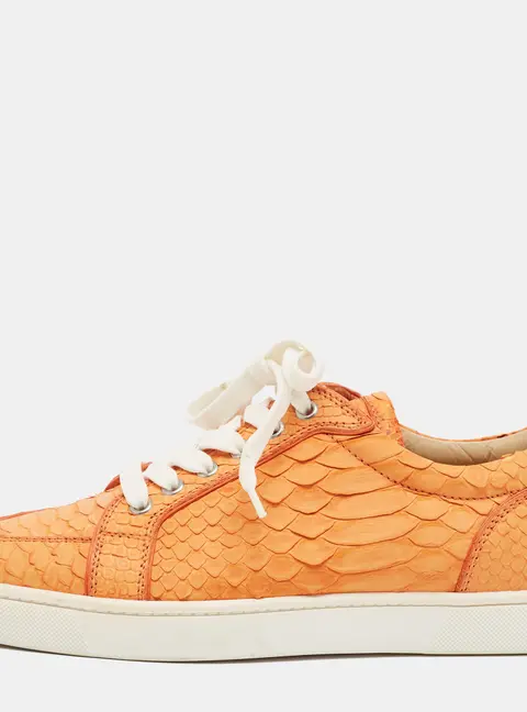 Christian Louboutin Rantulow Size 40 Orange Python Leather Lace Up Sneakers