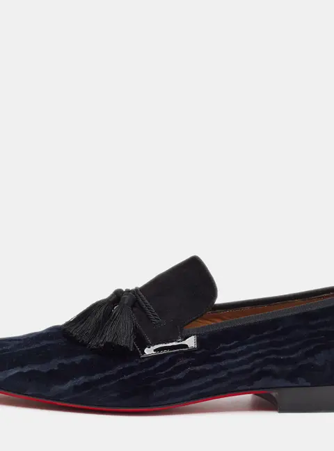 Christian Louboutin Dandelion Size 44.5 Navy Blue/Black Suede and Velvet Smoking Loafers