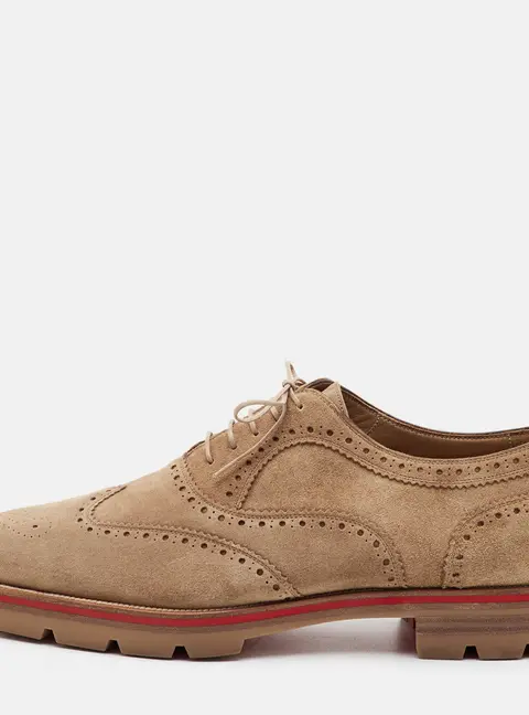 Christian Louboutin Size 44 Tan Brogue Suede Lace Up Wingtip Oxfords