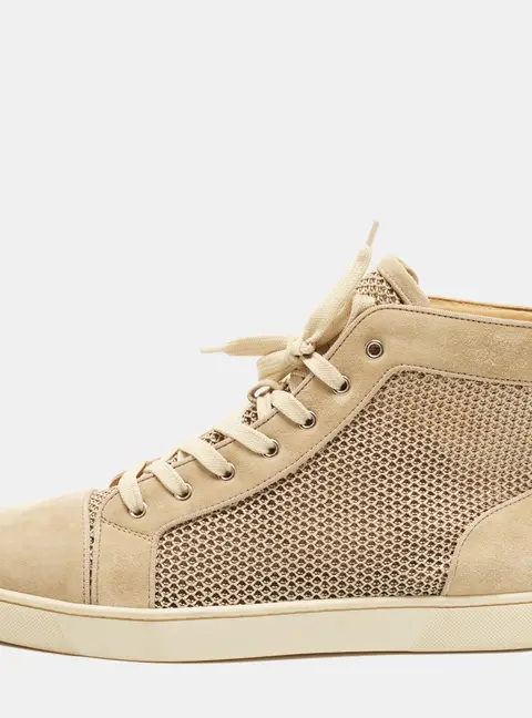 Christian Louboutin Rantus Size 47 Beige Knit Fabric and Suede High Top Sneakers