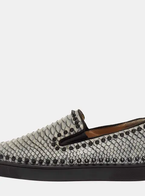 Christian Louboutin Blue Python Pik Boat Spike Slip On Sneakers Size 40