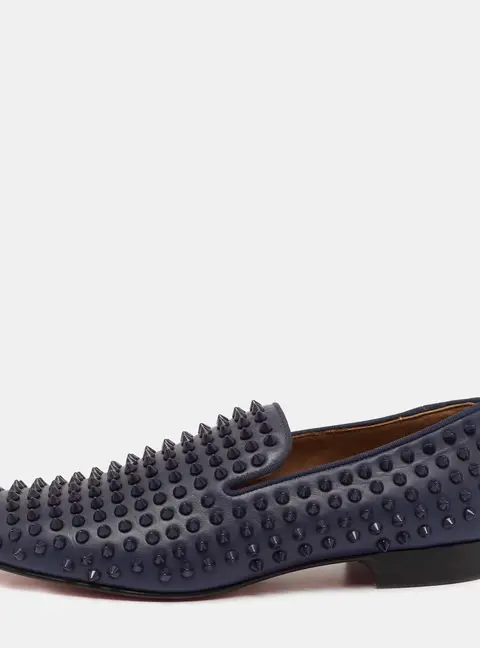 Christian Louboutin Navy Blue Leather Dandelion Spike Smoking Slippers Size 40