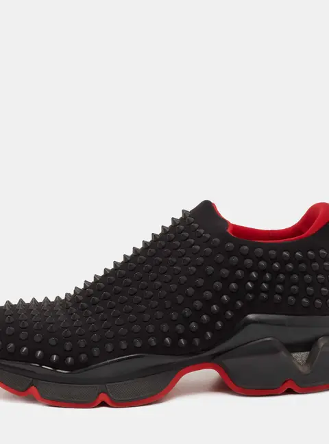 Christian Louboutin Black Stretch Fabric Spike Sock Slip On Platform Sneakers Size 40.5