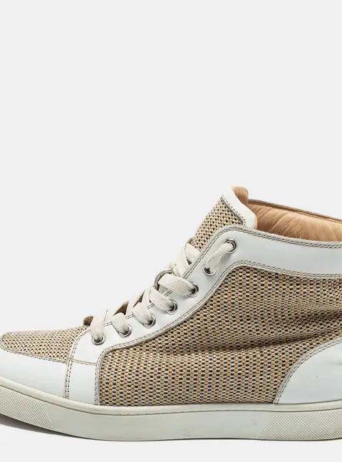 Christian Louboutin Beige/White Woven Fabric and Leather Rantus Orlato High Top Sneakers Size 40