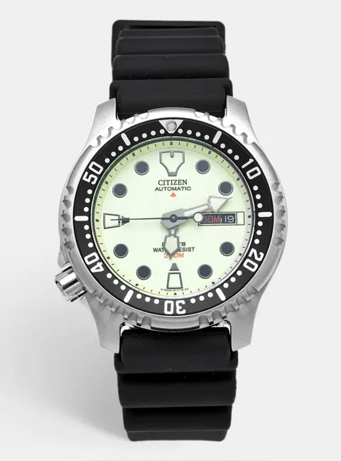 Citizen Promaster NY0040-09W Luminous Green Dial Stainless Steel Rubber Men's Wristwatch 42 mm