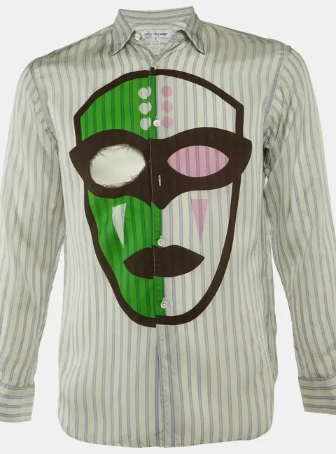 Comme des Garcons Shirt Light Blue Striped Cut-Out Mask Shirt XS