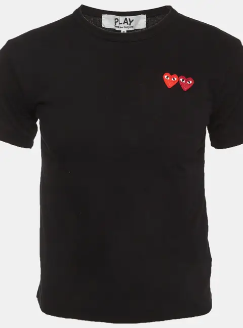 Comme des Garcons Play Black Jersey Heart Embroidered T-Shirt S